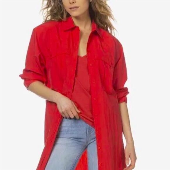 BA&SH red shirt dress with shirt tail hem NWT $275 - Picture 5 of 7
